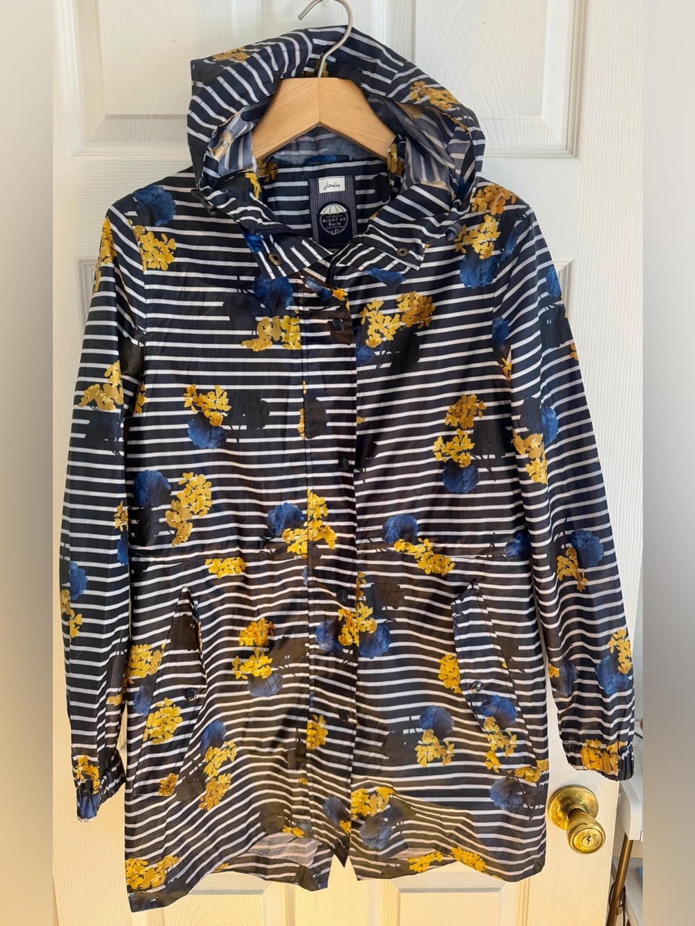 Joules Right as Rain Go Lightly Packable Raincoat in Navy Lilypad Stripe